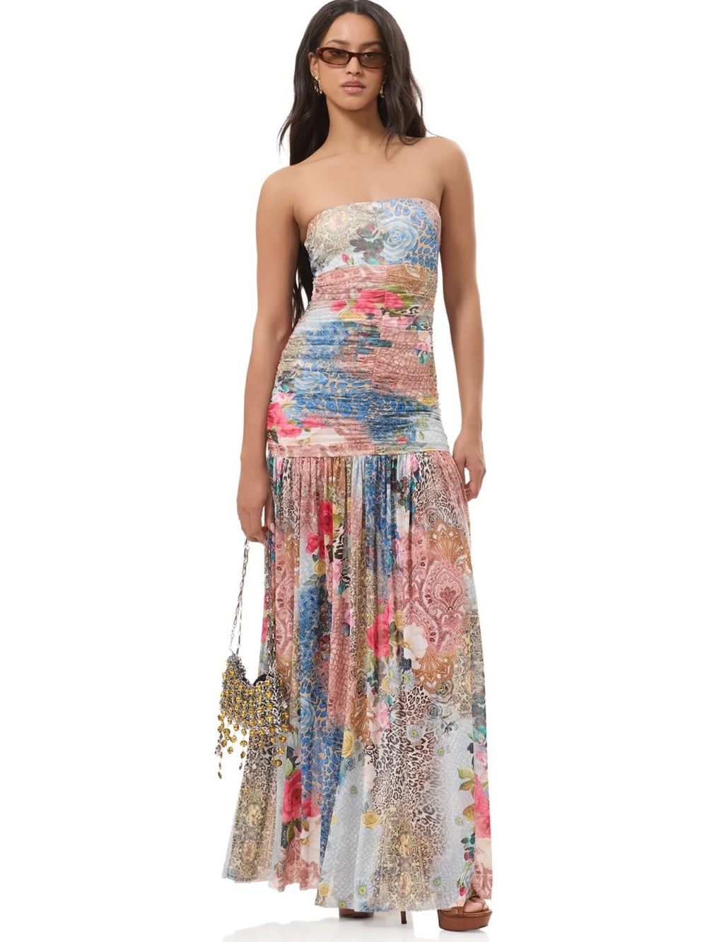 AFRM Denise Iris Patchwork Strapless Maxi Dress XS NWT